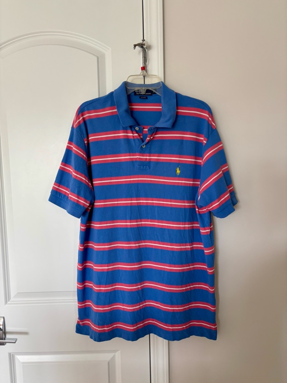Men’s Polo by Ralph Lauren Blue & Coral Striped Short-Sleeve Polo